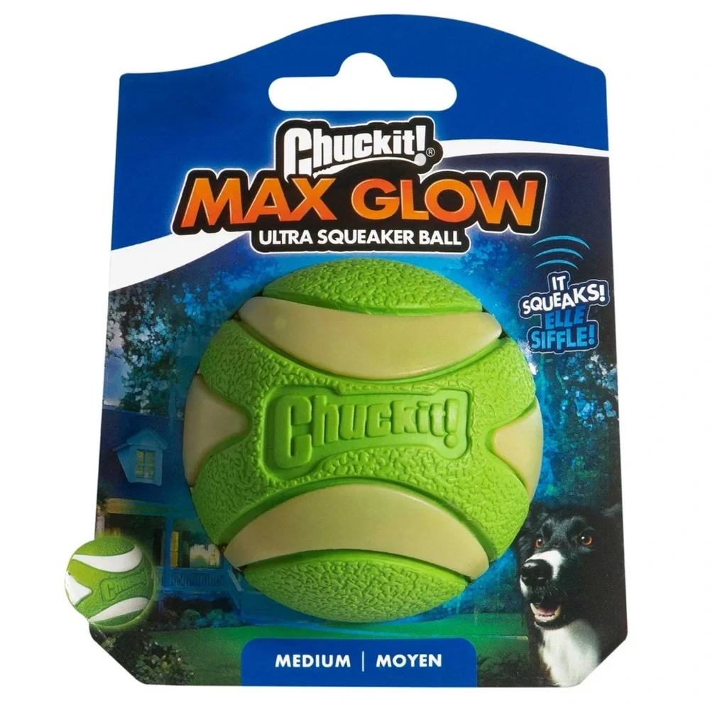 Chuckit Dog Ball Toy - Max Glow Ultra Squeaker Ball — Medium Size
